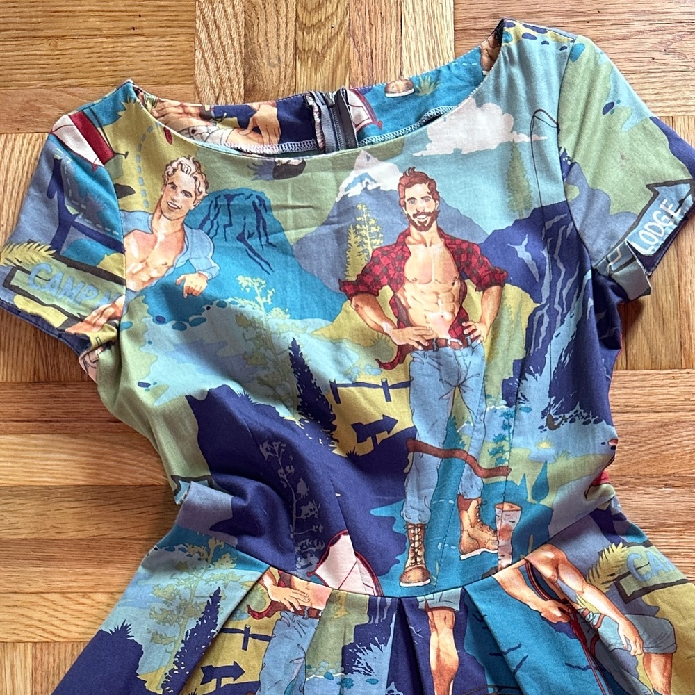 Handmade Camping Man vintage inspired dress